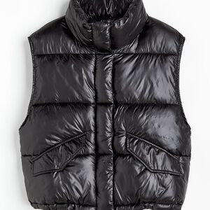 H&M Shiny Black Quilted Puffer Vest Size Large